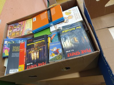 Eine fertig gepackte Spendenkiste mit ca. 50 Büchern